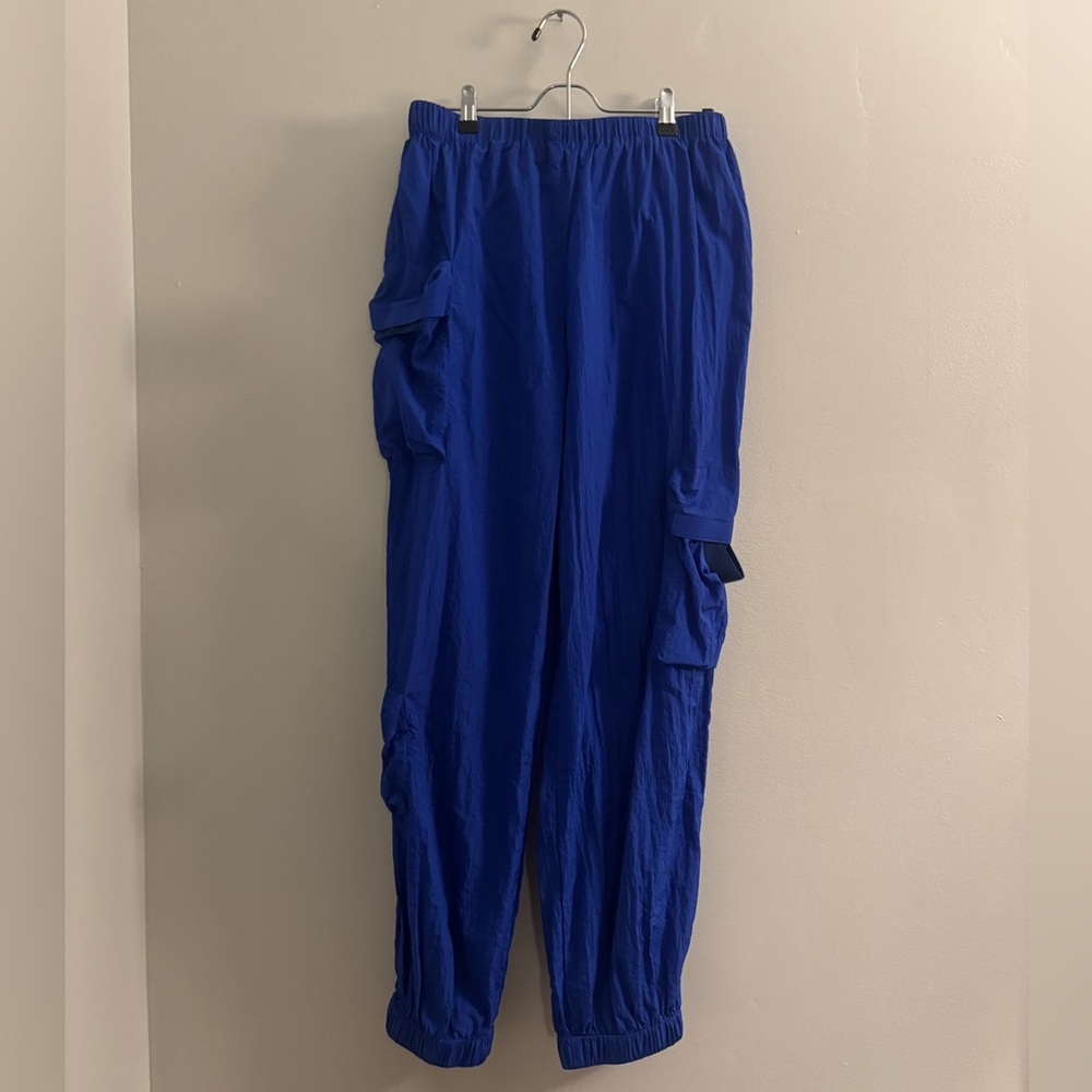 Electric Blue Cargo-style Parachute Pants